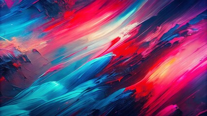 Abstract oil painting, neon red, pink, blue brush strokes background, wallpaper, paint texture, bold art, expressive artwork, fine realistic detail, modern style, evoking vibrant emotions, feelings
