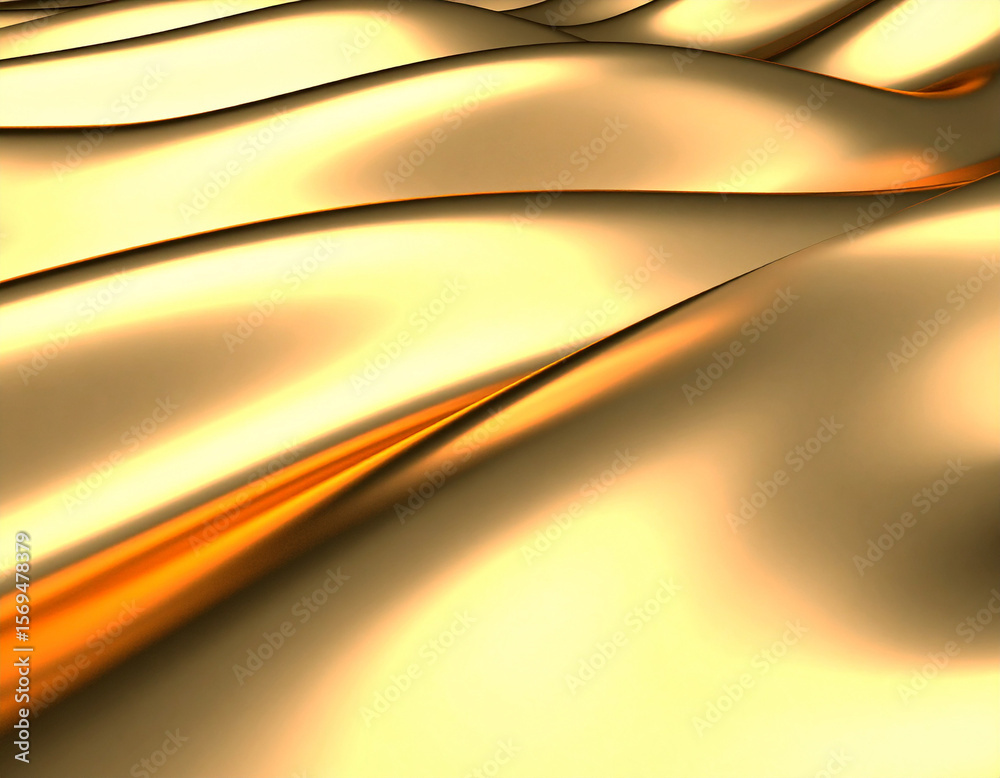Fototapete abstract rendering of flowing, undulating golden surfaces with highlights and shadows.