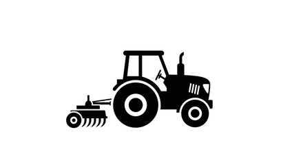 Obraz premium Tractor with plow black minimal silhouette illustration