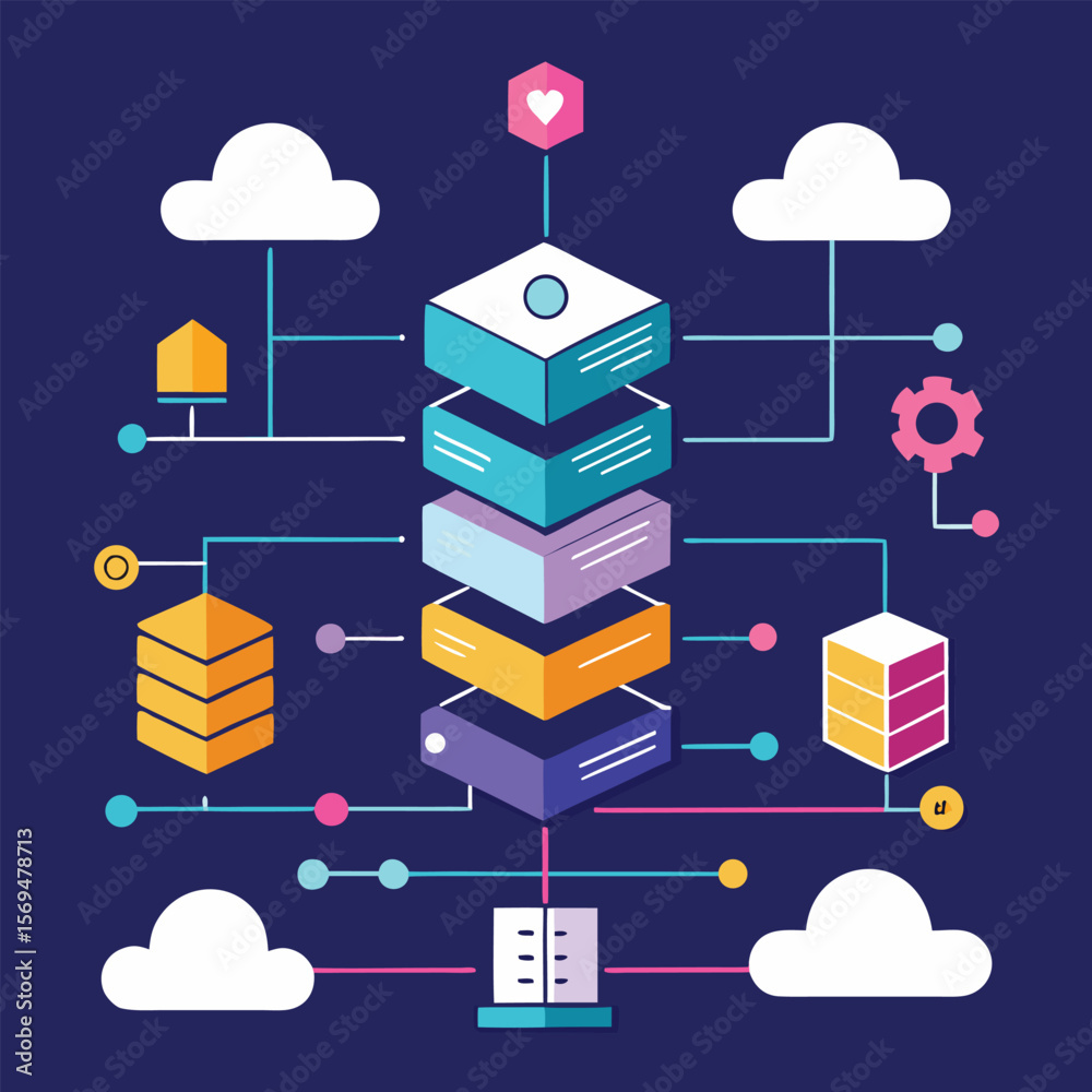 Poster cloud computing and data server illustration illustrating technology and information management with