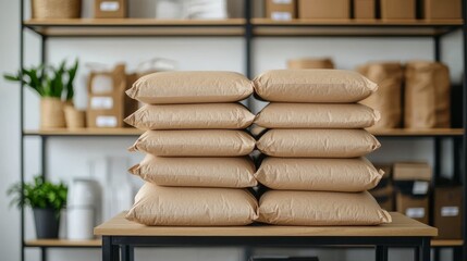 Luxury Compostable Packaging Displayed on Shelf in Modern Retail Environment