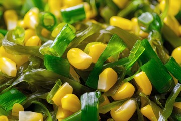 Kombu salad with boiled corn and green onions.