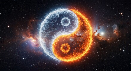 Obraz premium Cosmic Yin Yang: Fiery and Icy Balance in Nebula Galaxy