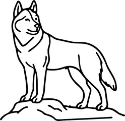 vector line art illustration of dog, isolated on white