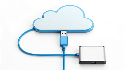 Cloud connect network cable and memory device symbolize digital data storage and transfer concept