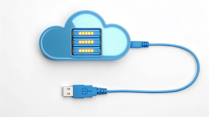 Cloud network connect cable with memory storage concept showing data transfer and digital connection