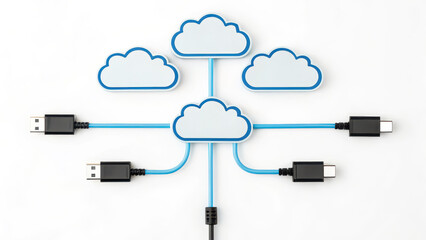 Cloud connect network cable concept with memory storage symbol and data transfer technology