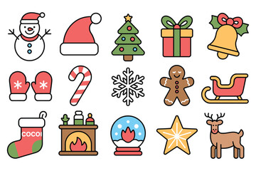 Festive Christmas Icons Snowman, Santa Hat, Tree, Gifts, and More!
