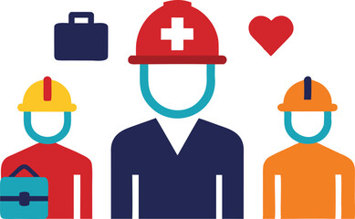Diverse professionals with safety gear and medical symbol healthcare teamwork