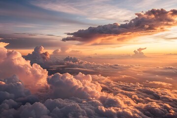 Golden Sunset Clouds with Pink and Purple Hues in Serene Sky – Tranquil Nature Background
