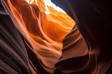 Obraz premium Sunlit Antelope Slot Canyon with Sculpted Red Rock Walls and Mossy Texture – Natural Wonder Landscape 