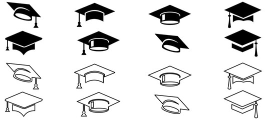 Graduation cap icon. line and glyph version, student hat outline and filled vector sign. Academic cap linear and full pictogram. Education symbol, logo illustration. Different style icons set