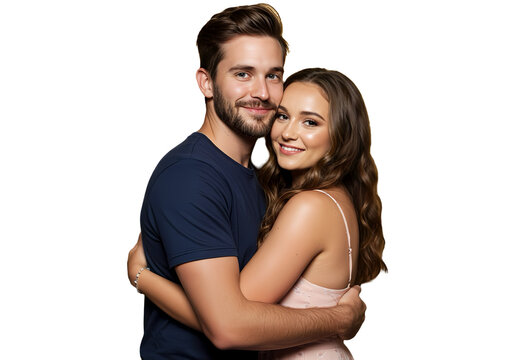 A couple giving each other a side hug on transparent background
