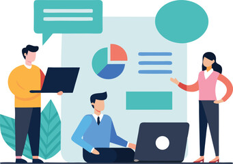 People collaborating with laptops and charts business meeting