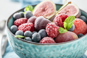 Fresh ice cream sorbet with berries and fruits.