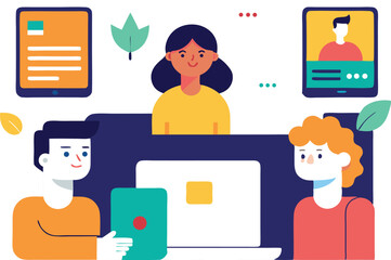 People interacting with digital devices and data technology interaction