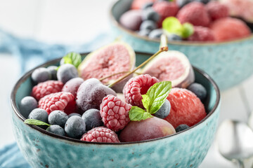 Cold ice cream sorbet with mix of summer fruits.