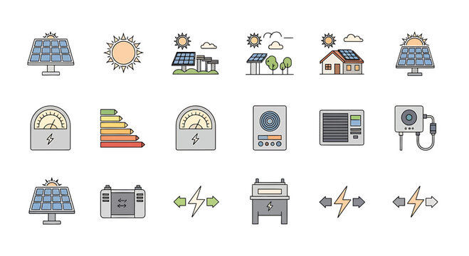 Solar Energy and Renewable Power Icon Set