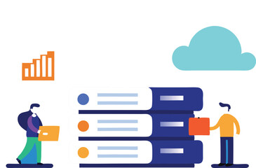 People transferring data with cloud and charts technology