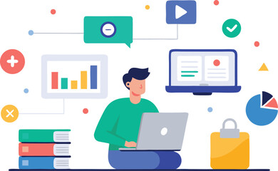 Person analyzing data with charts and technology laptop data analysis