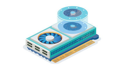 Fototapeta premium Isometric view of a graphics card with dual fans and a transparent cooling system element above it