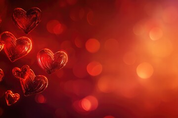 Romantic red hearts floating on soft bokeh background for valentine's day celebration