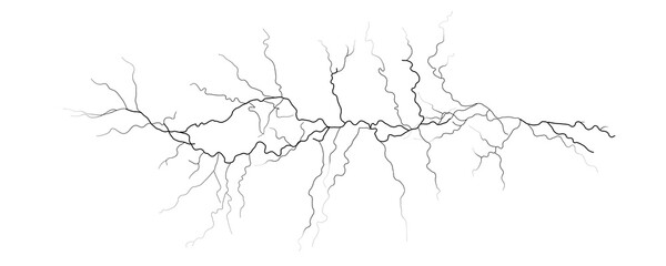 Crack Lightning Fracture Vein Neural Path Thin Jagged Line On White Background. Perfect For Damage Texture, Shock Effect, Sci-Fi Or Medical Themes. Vector Illustration.