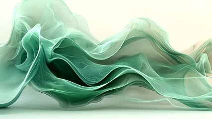 Abstract green waves flow gently, creating a serene and calming visual experience