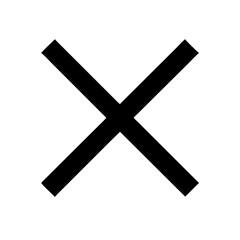 Fototapeta premium Minimalist black vector icon of a diagonal cross (X shape), symbolizing cancellation, rejection, and error. Isolated on a transparent background