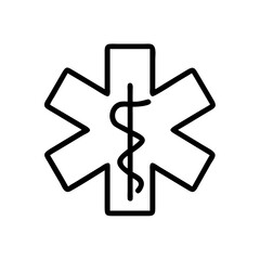 Minimalist black outline vector icon of the Star of Life, symbolizing emergency medicine, healthcare, and medical services. Isolated on a transparent background