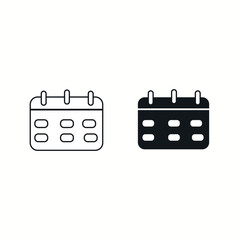 Calendar icons solid and thin line. Vector