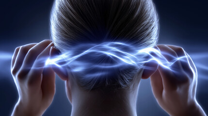 Frau mit Tinnitus und Ohrschmerzen hält sich die Ohren