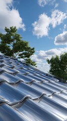 Innovative solar roof tiles with smooth surface under clear sky.