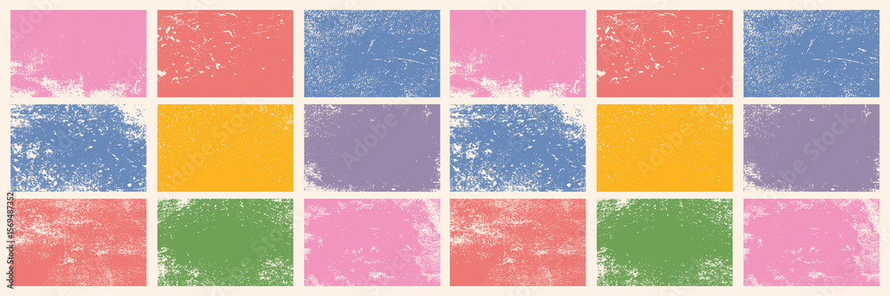 Aufkleber Collection of old retro textured rectangle shapes, grungy and worn. Set of rough and worn linocut vector box artistic backgrounds and shabby textures. Grunge text box frame template