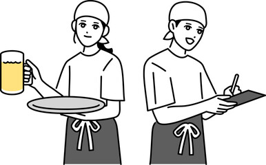 男女の働いている居酒屋店員