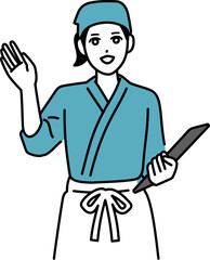 座敷に案内している女性の居酒屋店員