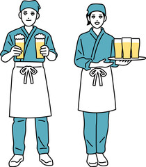 男女の働いている居酒屋店員