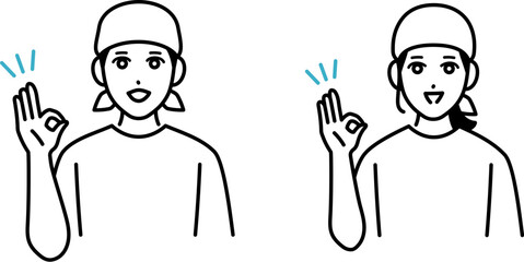 OKサインをする男女の居酒屋店員のアバター