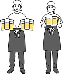 男女の働いている居酒屋店員