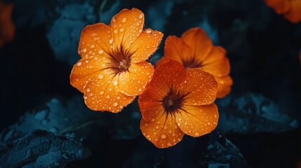 Orange Flowers Dew Drops Macro Photography