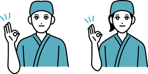 OKサインをする男女の居酒屋店員のアバター