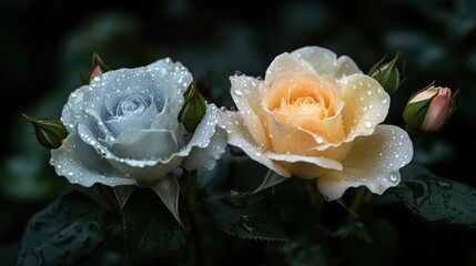 Two Dew-Kissed Roses: A Symphony of Pastel Hues