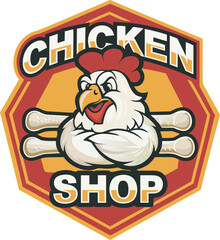 A dynamic and playful cartoon chicken mascot with crossed arms and holding drumsticks ideal for a fast food restaurant or poultry brand isolated on transparent background