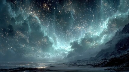 Celestial wonders wide angle digital art of night sky