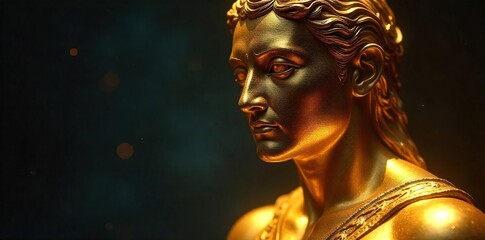 Gleaming Golden Statue Mystery and Apprehension in Shadow ? A Close-Up Revealing Forgotten Power and Lurking Threat