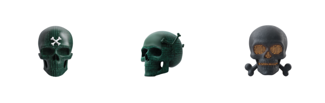 Digital skulls with binary code patterns and unique decorations - Powered by Adobe
