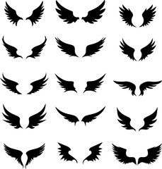 Obraz premium Stylized Wing Silhouettes Set 12 Modern and Mythical Vector Icons