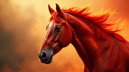 Portrait of a red fire horse, symbol of the Chinese New Year 2026