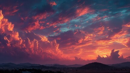 Dramatic sunset over hills nature landscape artistic viewpoint