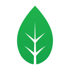 Flat green leaf icon with white vein pattern design